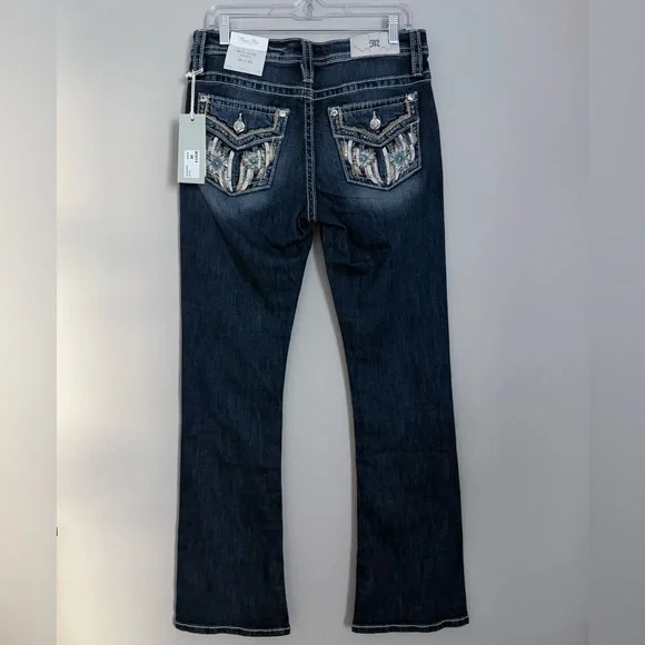 Miss Me Dark-Blue Mid-Rise Boot Cut Denim Jeans